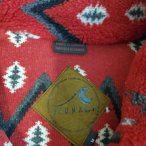 Tsunami 1/2 Zip Fleece Pullover Shirt Men Medium Red Black Aztec Chevron Outdoor - Picture 3 of 16
